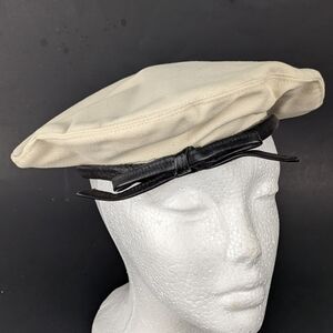 Vintage Christine Original Cotton Beret Leather Band Bow USA